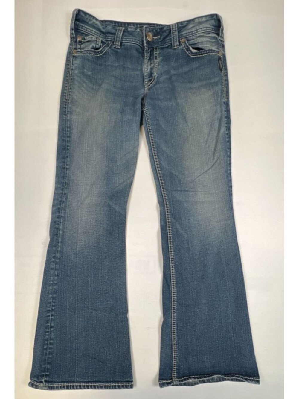 Silver Jeans Co Womens W33 L32 Suki Surplus Mid Rise Bootcut Blue Thick Stitch